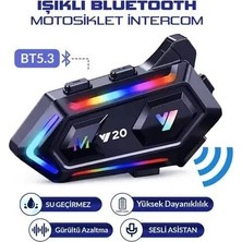 Neffo V20 Bluetooth 5.0 Motosiklet Kask Kulaklık Intercom – Işıklı, Gürültü Engelleme, Uzun Pil