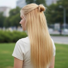 Chic Haven Fiber Sen Düz Yarım Ay + 2 Yan Çıt Çıt / Balköpüğü Beyaz Platin Röfleli