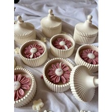 Çağıl Candles Kapaklı Çiçek Detaylı Dekoratif Mum | 3 Adet El Yapımı Tasarım Mum