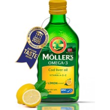 Möller's Möller’s Omega 3 Morina Balık Yağı Şurup 250 ml Limon Aromalı, DHA, EPA ve A, D, E Vitaminli, Çocuklar ve Yetişkinler için Saf, Doğal