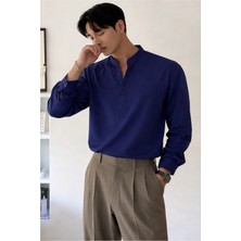 Tarz Cool Keten Karışımlı 3 Düğmeli Hakim Yaka Erkek Gömlek Slim Kesim Yazlık Şık