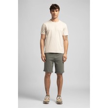 Lee Cooper Logos Erkek Regular Fit %100 Pamuk Baskılı Bisiklet Yaka T-Shirt Bej