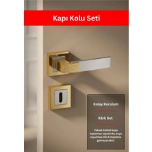Zeraf Ev Premium Ahenk Kare Rozetli Kapı Kolu (Oda-Wc-Yale Kilit Tipleri)(Takım)  Altın - Saten