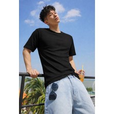 Tarz Cool Erkek Jakarlı Oversize Tişört Bisiklet Yaka Rahat Kalıp Yazlık Basic T-Shirt