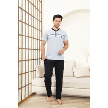 Enisena Erkek Pijama Takımı -%100 Pamuk -3 Düğmeli-Yaka Roba Biyeli 12608