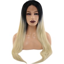 Chic Haven Fiber Sen Düz Uzun Tül Peruk / Siyah Platin Orta Ombreli