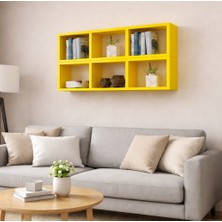 Dekormer Design Kitaplık Yatay Lux Duvar Rafı Mobilya Takım Sarı