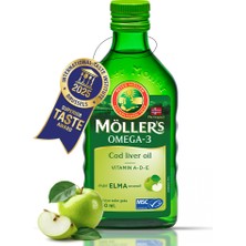 Möller's Möller’s Omega 3 Morina Balık Yağı Şurup 250 ml Elma Aromalı, DHA, EPA ve A, D, E Vitaminli, Çocuklar ve Yetişkinler için Saf, Doğal