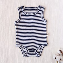 Mimu Baby %100 Pamuk Pointel Çıtçıtlı Bebek Zıbın - Lacivert Çizgili