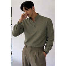 Tarz Cool Keten Karışımlı 3 Düğmeli Hakim Yaka Erkek Gömlek Slim Kesim Yazlık Şık