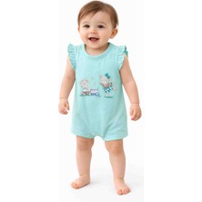 Kral Bebe Kız Bebek Mint Yeşili Tulum – Fırfır Kollu Ayıcıklı Yazlık Tulum