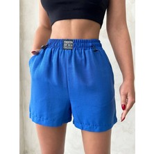 Ne Lazım Bana Armalı Keten Şort Saks Misi S251003