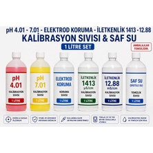 Tekno İstanbul pH 4.01 - 7.01 - Elektrod Koruma - 1413 µS/cm - 12.88 mS/cm & Saf Su (Distile Su) Kalibrasyon Sıvısı (1 Litre Set)