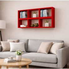 Dekormer Design Kitaplık Yatay Lux Duvar Rafı Mobilya Takım Kırmızı