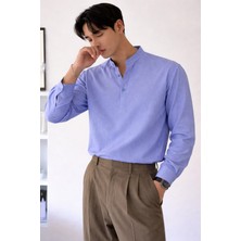 Tarz Cool Keten Karışımlı 3 Düğmeli Hakim Yaka Erkek Gömlek Slim Kesim Yazlık Şık