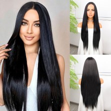 Chic Haven Siyah Düz Uzun Tül Peruk