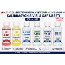 Tekno İstanbul pH 4.01 - 7.01 - Elektrod Koruma - 1413 µS/cm - 12.88 mS/cm & Saf Su (Distile Su) Kalibrasyon Sıvısı (100 mL Set)