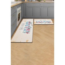 Valerine Life Mutfak Yolluğu Halısı Sweet Kitchen Krem Renk Tezgah Önü Paspası Ikili Kilim Takımı Döküntülere Estetik Çözüm Matı
