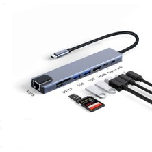 Daytona CF04 Macbook Uyumlu Type-C™ To 4K HDMI Tv Projeksiyon Ultra Hd 1080P 2* Type-C 2* USB Ethernet Lan 8ın1 Çevirici Hub Adaptör