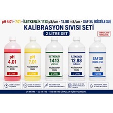 Tekno İstanbul pH 4.01 - 7.01 - 1413 µS/cm - 12.88 mS/cm & Saf Su (Distile Su) Kalibrasyon Sıvısı (2 Litre Set)