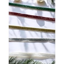 Yılbaşı Glitter Kurdele Seti, Yeşil, Kırmızı, Altın, Gümüş ve Beyaz, Dekoratif Parlak Şeritler, 5 Parça 2 Metre (5, Simli)