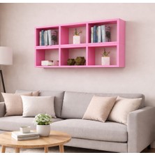 Dekormer Design Kitaplık Yatay Lux Duvar Rafı Mobilya Takım Pembe