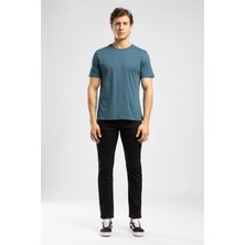 Lee Cooper Logos Erkek Regular Fit %100 Pamuk Baskılı Bisiklet Yaka T-Shirt Mavi
