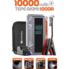 Enshall 10.000MAH Jump Starter Akü Takviyeli 1000A Tepe Akımlı Araç Lastik Şişirme Hava Kompresörü