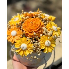 Çağıl Candles Sarı Papatya & Turuncu Gül Aranjman Mum Dekoratif Soya Mum Saksı