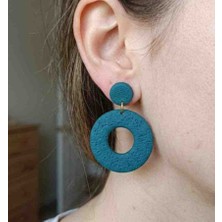 Ödül Moda Polimer Kil Özel Tasarım Dokulu Petrol Yeşili Küpe