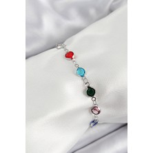 Pirinç Gümüş Renk Karışık Renk Zirkon Taşlı Kadın Bileklik - Lisinya