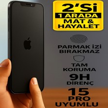 Ayztechcases iPhone 15 Pro Uyumlu Mat +(Hayalet) 2’si 1 Arada Kaplayan Kırılmaz 9h Ekran Koruyucu