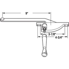 Ürünler H 3709 Sağ El Gözyaşı Damlası Tarzı Kanatlı Operatör 22,86 cm L, Kalıp Döküm Çinko, 22,86 Cm, Beyaz