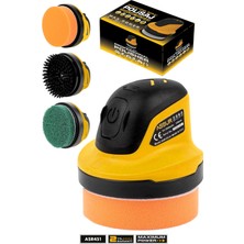 Assur 2000 Mah. 10 cm Parlatma Yüzeyi, Sünger - Fırça - Zımpara Seti Sarı Mini Şarjlı Polisaj Makinesi
