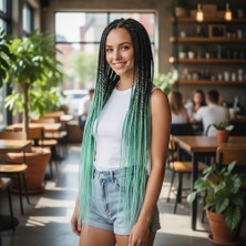 Chic Haven Afrika Örgüsü ve Rasta Için Sen Ombreli / Siyah / Su Yeşili