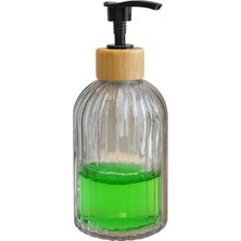 2’li Cam Sıvı Sabunluk Seti – Füme Renk, 300 ml Şeffaf Cam Gövde, Doğal Bambu Başlık ve Stand – Modern Pompalı Dispenser – Banyo, Mutfak ve Lavabo Üstü Kullanım Için Uygun