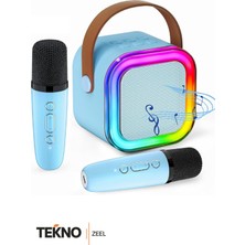 Teknozeel Çift Mikrofonlu Karaoke 5 Ses Efektli Rgb Işıklı Bluetooth Kablosuz Hoparlör Ses Bombası Mavi Renk
