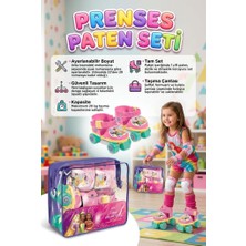 Farbu Oyuncak Prenses Karakter Tasarımlı Ayarlanabilir 4 Tekerlekli Dizlik ve Dirseklik Hediyeli Paten Seti