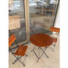 Bayarsan Metal Ayaklı Yuvarlak Ahşap Katlanır Bistro Kamp Balkon Bahçe Mutfak Masa Sandalye Takımı