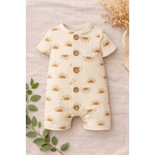 Bubito Kısa Kollu Tahta Düğmeli Pamuklu Yazlık Tulum-Kahverengi