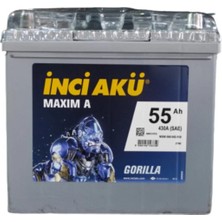İnci Akü Inci 55 Ah Maxima Gorilla ( Japon Tip) ( Dar Akü)