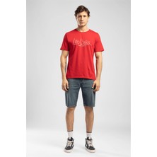 Lee Cooper Drawos Erkek Regular Fit %100 Pamuk Basic Bisiklet Yaka T-Shirt Kırmızı