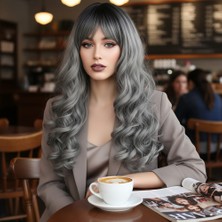 Chic Haven Daalı Perçemli Uzun Fiber Sen Peruk / Siyah / Gri Ombreli