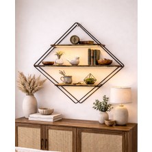 Kitchen Line Elegant Wood 3 Katlı Metal Ahşap Çok Amaçlı Dekoratif Duvar Rafı Şık Tasarım Üçgenmodel