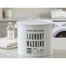 Misra Home Collection 2 Bölmeli Kapaklı Deterjan Kutusu Baskılı Laundry Beyaz