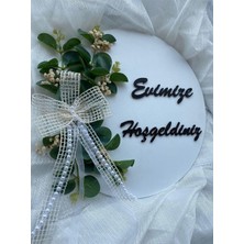 Kapı Süsü Evimize Hoşgeldiniz Ahşap Okaliptus Yaprağı Beyaz Hediyelik 23-1 Beyaz