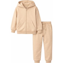 Bubito Çocuk Kapüşonlu %100 Pamuklu 2'li Takım (1-7 Yaş)-Bej