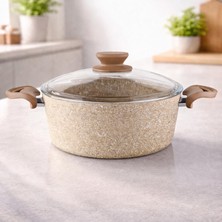 Lavonni Diez 26 Cm Granit Derin Tencere Cappuccino Cam Kapaklı Yanmaz Yapışmaz Yemek Tenceresi