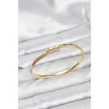 Pirinç Gold Renk Zirkon Taşlı Kadın Kelepçe Bileklik - Lisinya