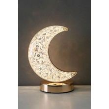 Ay Kristal Masa Lambası - 3 Renkli Dokunmatik Akrilik LED Romantik Gece Lambası Şarjlı